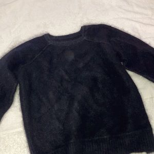 Extremely fluffy black crew neck